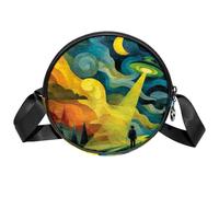 Coppia Love Tree Piccole Borse a Tracolla per Cellulare Portafoglio Borse con Grande Capacità e Tracolla Regolabile per Donne Ragazze, Luna Ufo Cartoon, 7x1.8 in