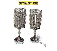 Coppia Lume moderno da comodino abat jour lampada da tavolo 2pz Argento
