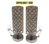 Coppia Lume moderno da comodino abat jour lampada da tavolo 2pz Argento