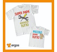 Coppia Magliette Festa Del Papà Maglia Super Papà Aggiusta tutto T-Shirt Bambino