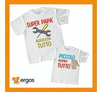 Coppia Magliette Festa Del Papà Maglia Super Papà Aggiusta tutto T-Shirt Bambino