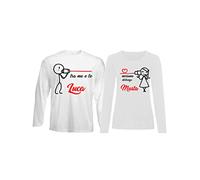 Coppia Magliette Maniche Lunghe Personalizzate - Amore - Nessuna distanza tra me e te - Lui e Lei - [PERSONALIZZA NOMI] - Maglietta SanValentino - Tshirt Coppia Lui e Lei - Idea Regalo