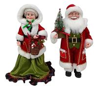 Coppia Mamma e Babbo natale Eleganti vestiti a festa in Tessuto Alti 46 cm e pelliccia 46Rifiniti nei Minimi Dettagli Decorazione Natalizia idea regalo arredo casa albero