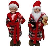 Coppia Mamma e Babbo natale in vestaglia vestiti in Tessuto Alti 50 cm Rifiniti