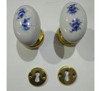 COPPIA MANIGLIA A POMELLO IN PORCELLANA FIORE BLU MODELLO AMALFI PAM 488-F