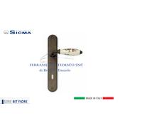 COPPIA MANIGLIA PORTE INTERNA C/ PLACCA OTTONE BRUNITO ANT SERIE BIT FIORE SICMA