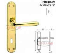 COPPIA MANIGLIE MANIGLIA CON PLACCA LUNGA ORO LUCIDO PORTE INTERNE DISTANZA 90