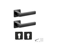COPPIA MANIGLIE PER INTERNO MODELLO ASTI STILE MODERNO, COMPLETE DI FISSAGGIO E BOCCHETTE FORO YALE (Nero)