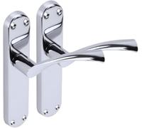 Coppia Maniglie per Porta Interna Cromo su Piastra Lunga, 1 paio | Set maniglia con placche lunghe, ideale per porte interne e bagno