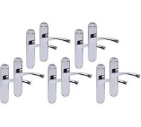 Coppia Maniglie per Porta Interna Cromo su Piastra Lunga, 5 coppie | Set maniglia con placche lunghe, ideale per porte interne e bagno