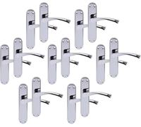 Coppia Maniglie per Porta Interna Cromo su Piastra Lunga, 7 coppie | Set maniglia con placche lunghe, ideale per porte interne e bagno