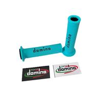 COPPIA MANOPOLE DOMINO AZZURRO CIANO NERO MANUBRI D. 22 MOTO SCOOTER UNIVERSALI