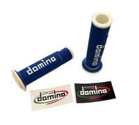COPPIA MANOPOLE DOMINO BLU BIANCO MANUBRI DIAMETRO 22 MOTO SCOOTER UNIVERSALI