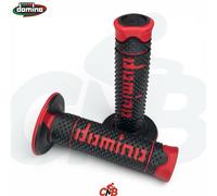 COPPIA MANOPOLE DOMINO NERO/ROSSO CHIUSE L.120mm D.22-24 MOTO SCOOTER E CROSS