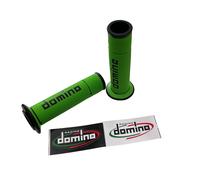 COPPIA MANOPOLE DOMINO VERDE NERO MANUBRI DIAMETRO 22 MOTO SCOOTER UNIVERSALI