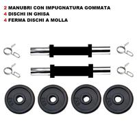 Coppia Manubri Acciaio + 4 Dischi da 2 Kg Tot Foro 25mm Chiusura a Molla 35mm