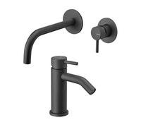 Coppia Miscelatori Monocomando Lavabo a Muro + Bidet Nero Opaco - MAIRA