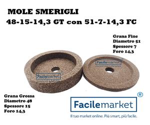 Coppia mole smerigli per affettatrice 48-15-14,3 GT con 51-7-14,3 FC