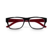 Coppia occhiali, plastica riciclata, nero/rosso, + 3,0 dtp