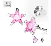 Coppia Orecchini a Perno Argento Pietra Stella Rosa