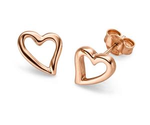 Coppia Orecchini a Perno Cuori in 585 Oro Rosé 11,5x10mm Senza Pietra