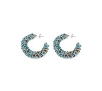 Coppia Orecchini Semicerchio Effetto Fisarmonica con Perline Azzurre e Argento, Fiesta Rodeo Azzurra, Chiusura a Farfalla, Nickel Tested, Vestopazzo, Diametro 4,5cm, FIS17206