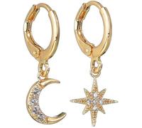 Coppia Orecchini Stella Luna Orecchini Ciondolo Delicato Donna Lucente Accessorio di Moda per Decorare usando, Dorato Fashion Processing