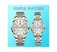 (coppia oro bianco) Set di orologi Poedagar per lei e per lui, marchio di lusso, impermeabili, in acciaio