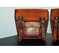 Coppia Parrys Leather World Borse Laterali Moto In Vera Pelle Cuoio Marrone 11in