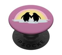 Coppia pinguino tenendosi per mano carino & tramonto romantico PopSockets PopGrip Adesivo