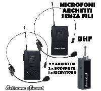 COPPIA RADIOMICROFONI UHF BODYPACK CON MICROFONI ARCHETTO