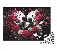 Coppia Romantica Bacio Puzzle 1000 Pezzi Carta per Adulti Rose Rosse Scena d Amore Gioco di Puzzle 1000 Pezzi Relax Decorazione Regalo 52x38cm/1000pcs