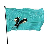 Coppia Rondini Amore Sole Giardino Bandiera 3x5 FT Uccelli Neri Cerchio Sole Fauna Selvatica Poliestere Cortile Bandiere Casa Patio Prato Banner di Saluto per Interni Esterni