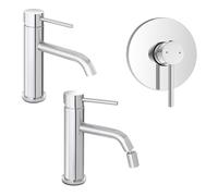 Coppia rubinetto lavabo bidet e doccia in acciaio inox cromato, scarico universale click clack e corpo incasso incluso, NUEGO