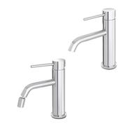 Coppia rubinetto lavabo e bidet in acciaio inox cromato con scarico universale click clack, flessibili e kit di fissaggio, NUEGO