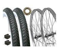 Coppia Ruote 20 " x 1.75 + Pignone + Copertoni Bianco / Nero + Camere Bici MTB