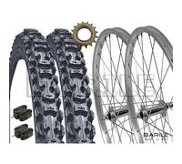 Coppia Ruote 20 " x 1.75 + Pignone + Copertoni Nero Tassellato + Camere Bici MTB