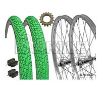 Coppia Ruote 20 " x 1.75 + Pignone + Copertoni Verde + Camere Bici Graziella