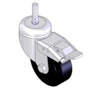 Coppia ruote Ø80mm in plastica coperte in gomma montate su supporto girevole con