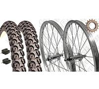 COPPIA RUOTE BICI 20" x 1.75 + PIGNONE Z16 + COPERTONI NERO MTB + CAMERE + FLAP
