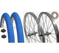 COPPIA RUOTE BICI GRAZIELLA - MTB 20" x 1.75 + PIGNONE Z16 + COPERTONI BLU + CAMERE + FLAP