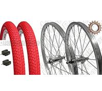 Coppia Ruote Bici GRAZIELLA - MTB 20" x 1.75 + PIGNONE Z16 + COPERTONI Rosso + CAMERE + Flap