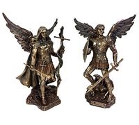 Coppia - Saint Michael and Gabriel Archangel W/spada e scudo di cibi Demon statua finitura bronzo