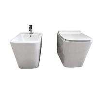 COPPIA SANITARI A TERRA VASO CON COPRIVASO SOFT-CLOSE + BIDET SERIE SQUADRATA CURVA TECNICA E FISSAGGI INCLUSI