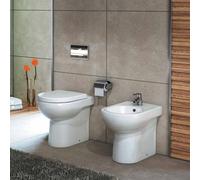 COPPIA SANITARI A TERRA VASO WC RIMLESS COPRIVASO SOFT CLOSE BIDET BIANCO CLARY