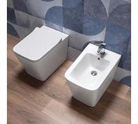 Coppia Sanitari bagno a terra in Ceramica Bianco Lucido - WC Rimless, Bidet, Sedile Soft Close, Sgancio Rapido, Risparmio Idrico, Fissaggi Inclusi, Installazione Parete o Pavimento - Mod.WhiteFloor 3