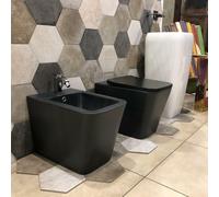 COPPIA SANITARI BAGNO NERO OPACO WC E BIDET COPIVASO SOFT-CLOSE SANITARI A TERRA