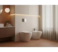 Coppia Sanitari Bent Rimless - Vaso + Bidet Filo Muro a Terra - Senza Brida, Coprivaso Soft-Close (Bianco Lucido)