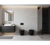 Coppia Sanitari Bent Rimless - Vaso + Bidet Filo Muro a Terra - Senza Brida, Coprivaso Soft-Close (Nero Opaco)