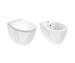 COPPIA SANITARI KITE SENZABRIDA SOSPESI BIANCO LUCIDO CON COPRIVASO